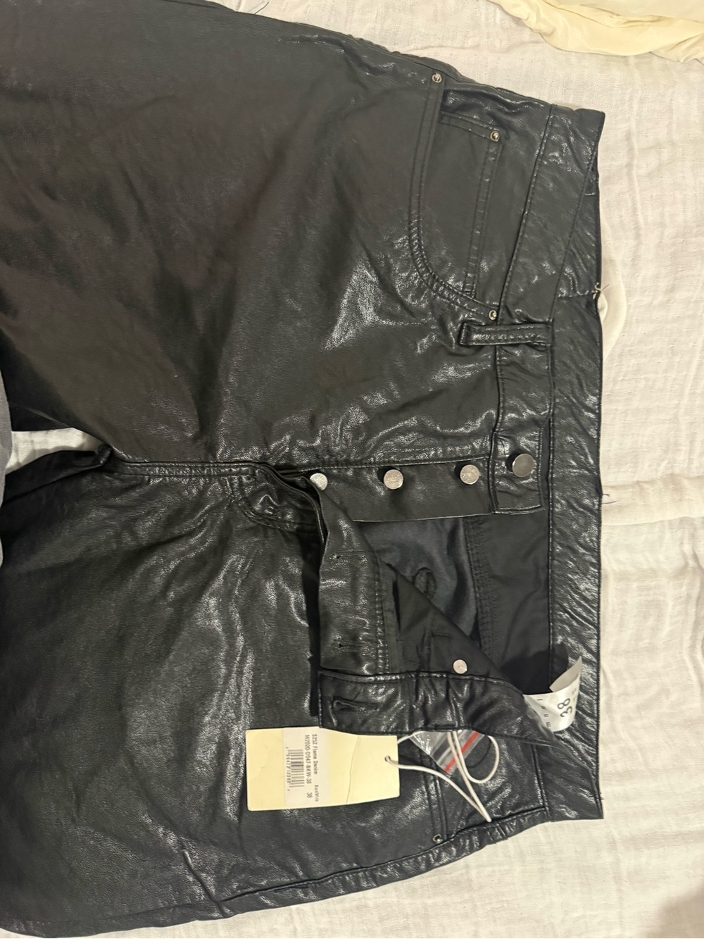 MNML Black Faux Leather Button-Front Pants